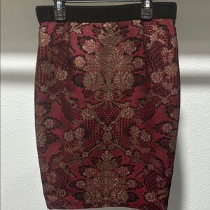 Red and Gold Embellished Pencil Skirt Knee-length for Cocktail